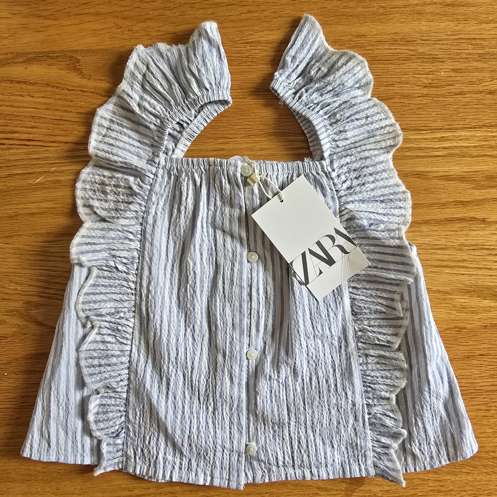 Zara Kids Ruffled Blouse in Blue and White